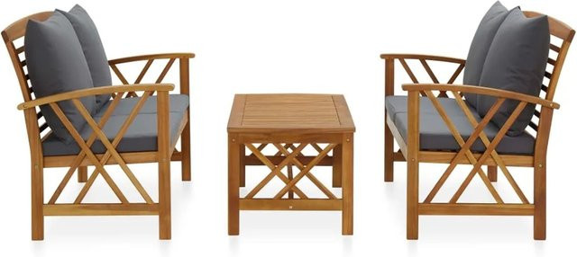 vidaXL 3-tlg Garten-Lounge-Set Modell 6 aus Akazien-Massivholz mit Auflagen in Grau und Dunkelgrau - Bild 1