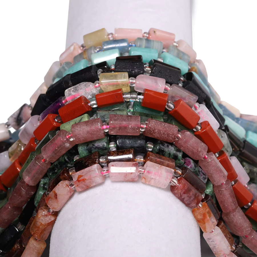 Steinperlen, rosa Opal, Turmalin, Obsidian, Erdbeerquarz, 8–11 mm, Bunt, Unisex - Bild 2