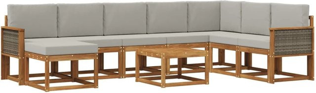 vidaXL Outdoor-Sofagarnitur L-Form aus Akazie Massivholz mit 9 Kissen in Natur und Hellgrau - Bild 1