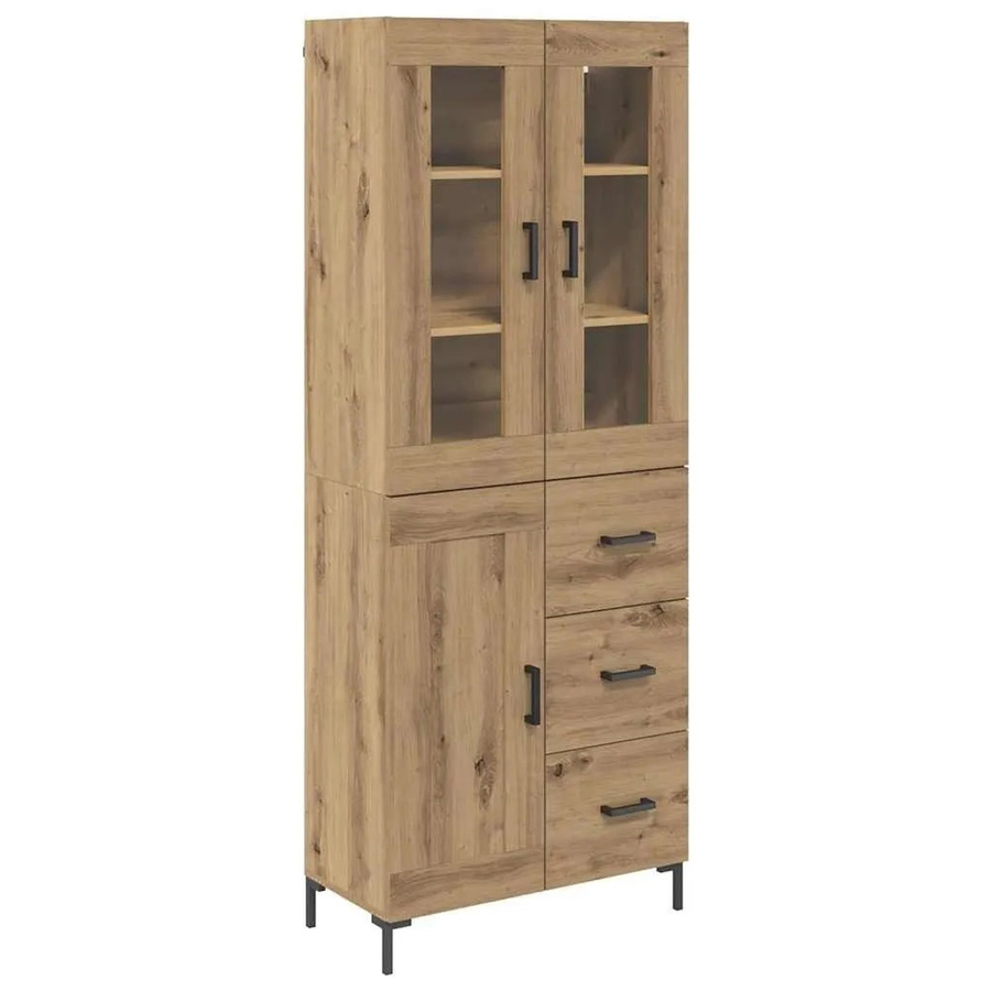 vidaXL Highboard 2-teilig Artisan-Eiche in Braun mit Glastüren und Regalen, B/T/H: 69,5 x 34 x 180 cm - Bild 2