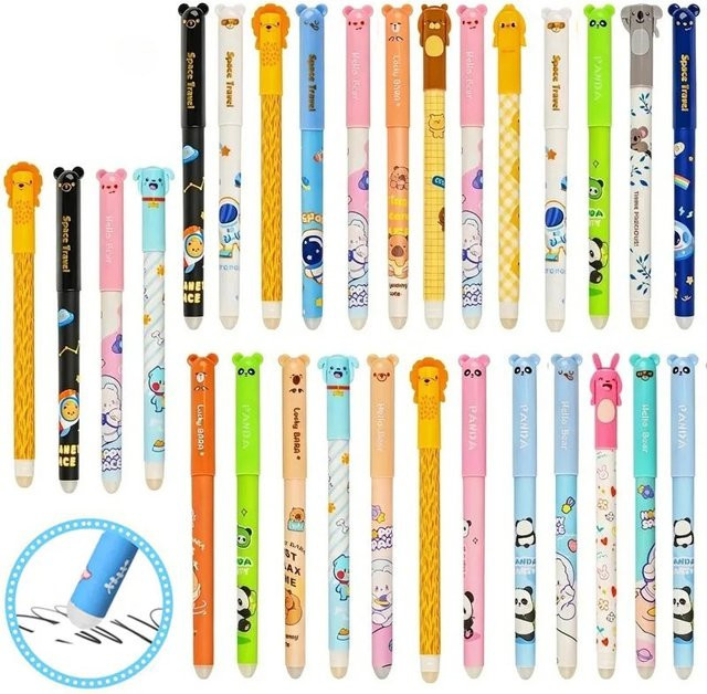 Set aus 12 oder 6 Stück niedliche Tier-Gelstifte mit schwarzer und blauer Tinte, radierbare Kawaii-Stifte für Schule und Klassenpartys - Bild 1