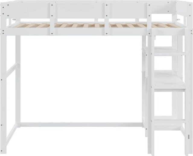 Merax Hochbett für Kinder aus Kiefer und MDF in Weiß mit Treppe und Seitenfächern, B/T/H: 90 x 200 x 160 cm - Bild 1