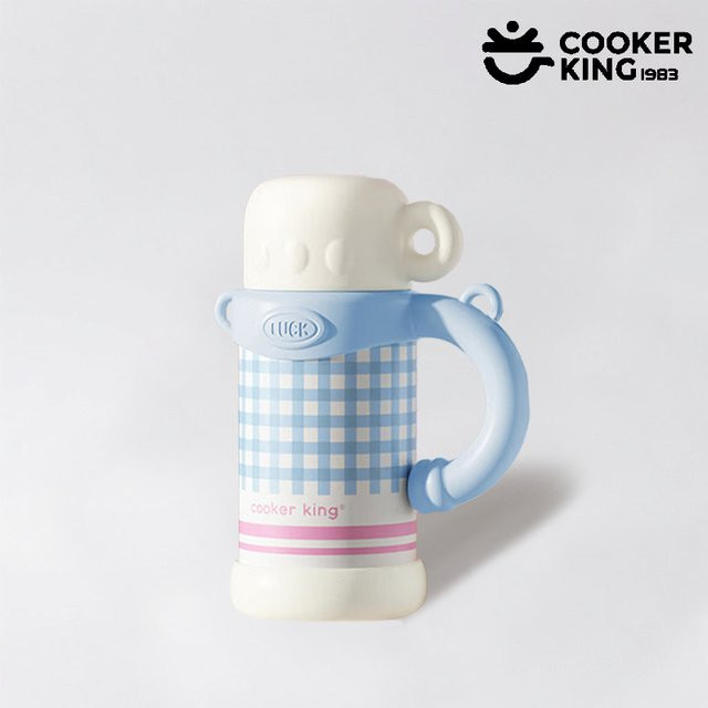 COOKER KING Thermosbecher mit Stroh in Blau, 650 ml, isolierte Wasserflasche aus Edelstahl und PP mit Trageseil für Camping und unterwegs - Bild 1