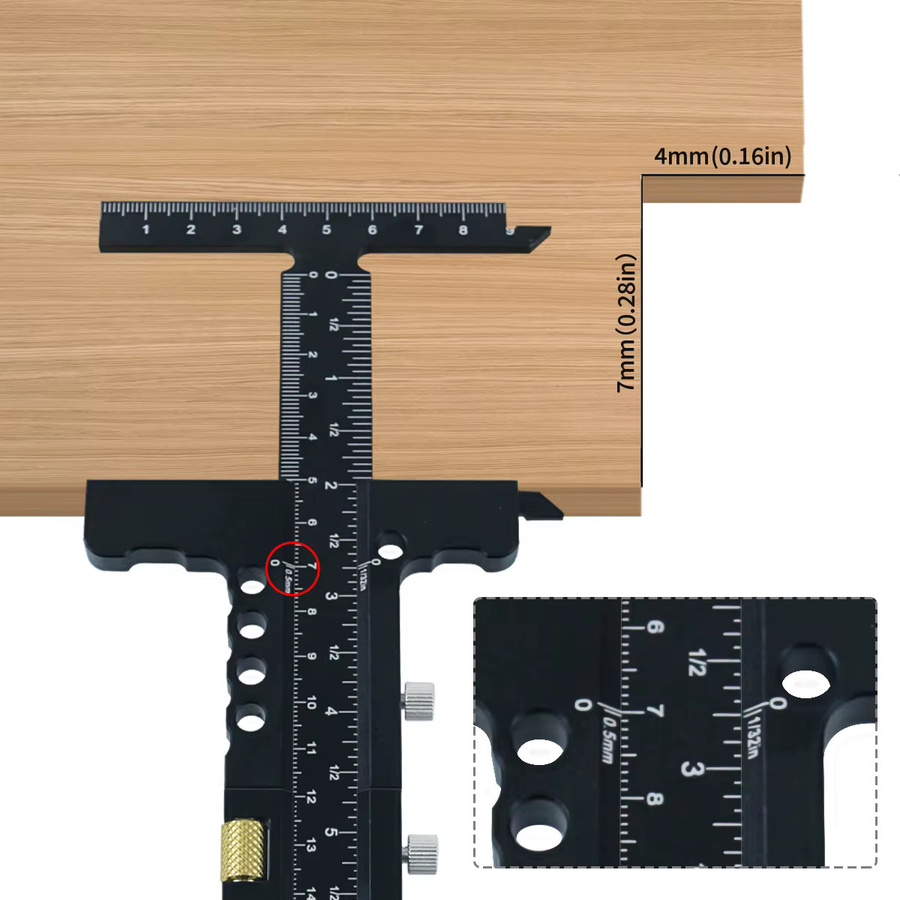 JIGHOLE Multifunktionales T-förmiges Positionierungslineal aus Aluminiumlegierung in Schwarz - Bild 5