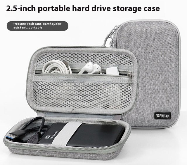 Mairuige Aufbewahrungstasche für 2,5 Zoll Festplatten, Powerbanks und Kopfhörer, Schwarz/Grau - Bild 1