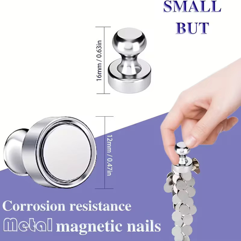 10 Stück silberne magnetische Pushpins aus Metall für Whiteboard und Kühlschrank - Bild 2