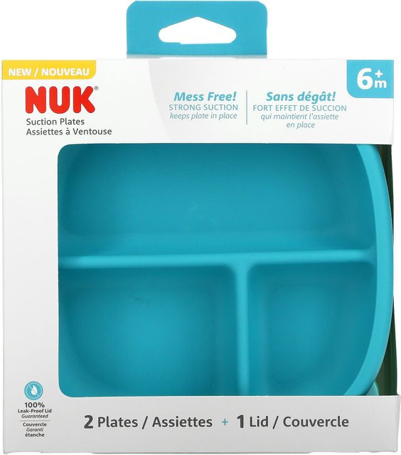 NUK Saugteller Set mit Unterteilung, 2 Stück, Blau/Türkis, BPA-frei, mikrowellen- und spülmaschinenfest - Bild 1
