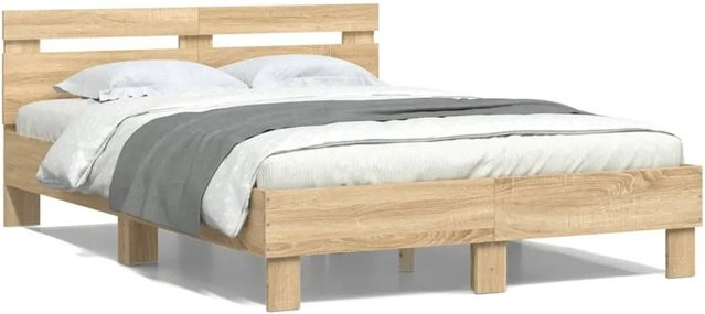 vidaXL Bettgestell mit Kopfteil aus Holzwerkstoff in Sonoma-Eiche Braun, B/T/H: 120 x 200 x 125 cm - Bild 1