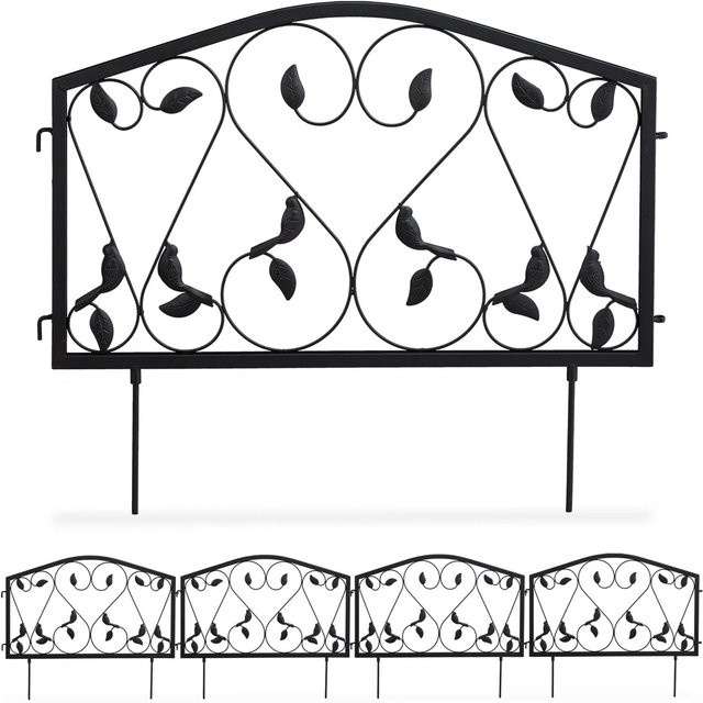 Relaxdays Beetzaun aus Eisen in Schwarz im Antik-Design, 4-teilig, Höhe: 47 cm, Breite: 225 cm - Bild 1