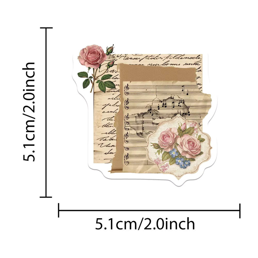 50 Stück PickJoy Vintage Rosen-Blumen-Aufkleber mit Zitaten in Multicolour aus Papier zur Dekoration von Notizbüchern und Wänden - Bild 2