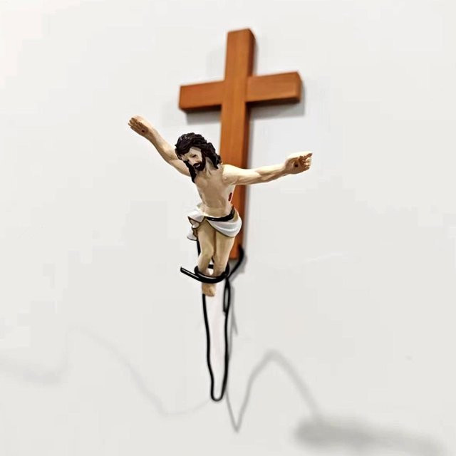 BungeeJesus Kruzifix Wandkunst Dekorative Springende Jesus Figur aus Harz für Zuhause und Kirche - Bild 1