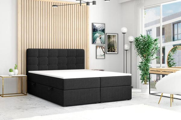 Möbel Punkt Boxspringbett Prag Chesterfield mit Bettkasten und Visco Topper, Schwarz, B/T/H: 180 x 200 cm