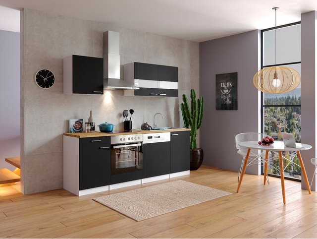 Respekta Küchenzeile KB220WSC in Weiß und Schwarz mit Soft-Close-Türen aus Metall, Breite: 220 cm - Bild 1
