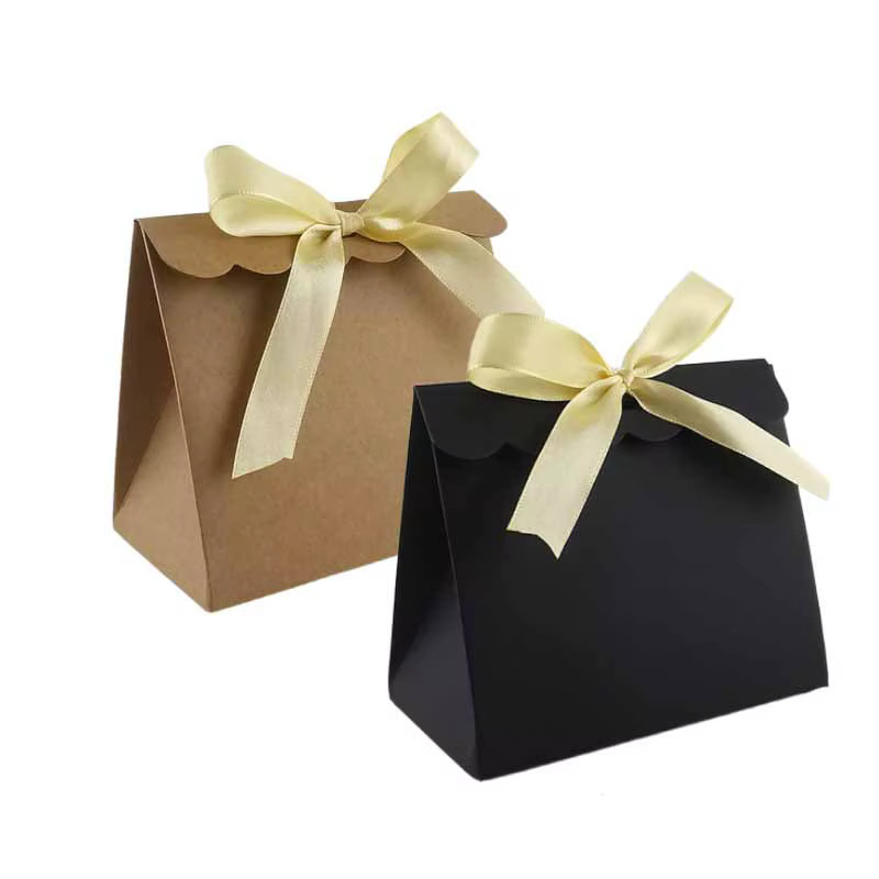 WEHRPARTY Kraftpapier Geschenkboxen mit Schleife und Wellenkante in Braun für Hochzeiten, Geburtstage und Partys - Bild 2