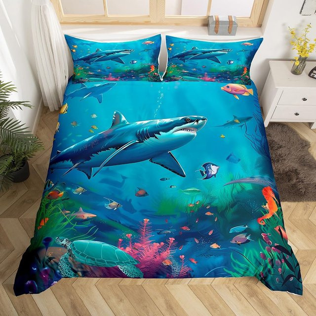 Binchi Outdoor Product Bettwäsche Set Strand Ozean Marine Blau mit Palmen und Surfbrett Motiv, Microfaser, B/H: 135 x 200 cm - Bild 1