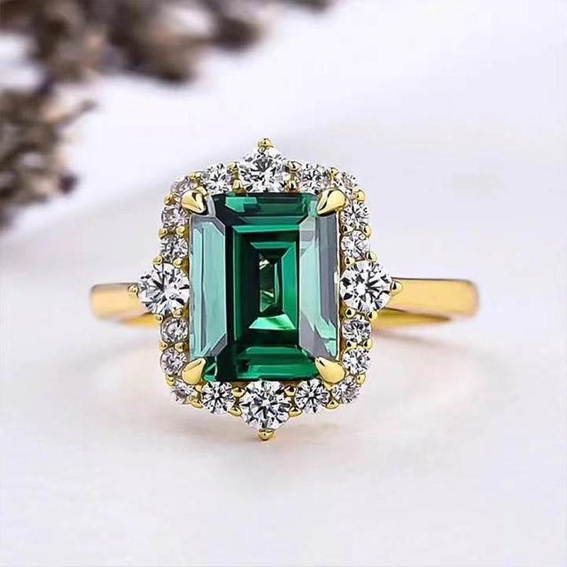 Huitan Ring, Kupfer, Gold, grüne Zirkonia, Damen - Bild 1