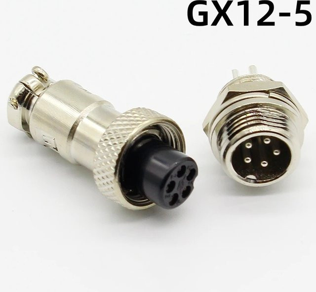 ELECAPITAL GX12-5 Luftfahrt-Steckverbinder Set mit 5 Pin Stecker und Buchse in Silber, 12mm Rundsteckverbinder - Bild 1