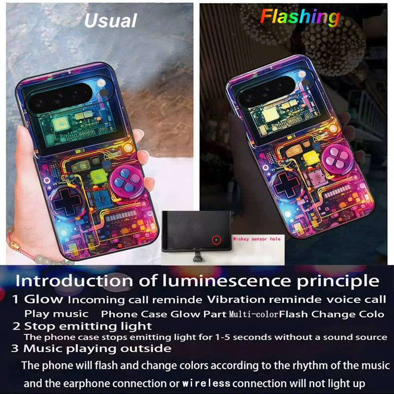 Retro-Gaming-Konsole LED-Handyhülle für Google Pixel 9 10 Pro XL Fold 8 7 6a Multicolor mit Glas-Schutzhülle - Bild 3