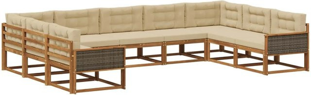 vidaXL Outdoor-Sofagarnitur aus Akazienholz in U-Form mit Kissen, Natur und Beige - Bild 1