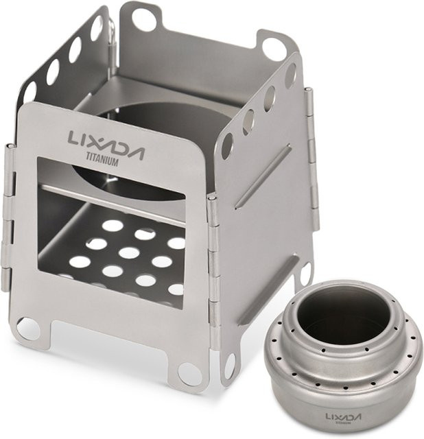 Lixada Titan Holzofen tragbarer Mini Campingherd aus Titan in Silber für Outdoor und Picknick - Bild 1