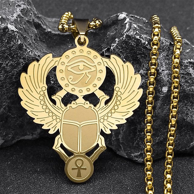 AFAWA Halskette, Ägyptische Skarabäus-Augen-Horus-Symbol, Edelstahl, Gold, Unisex - Bild 1