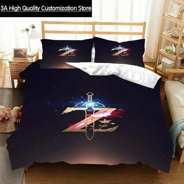 Zelda Muster Bettwäsche-Set Lodestar in Schwarz mit Bettbezug und Kissenbezug aus Mikrofaser, B/H: 200 x 200 cm - Bild 1