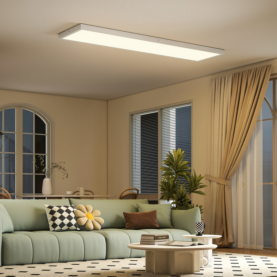 HOMCOM 4er-Set LED-Deckenleuchten in Weiß mit DIP-Schalter und Wandschalter, 48 W, 5200 lm, B/T/H: 120 x 30 x 3,7 cm - Bild 2