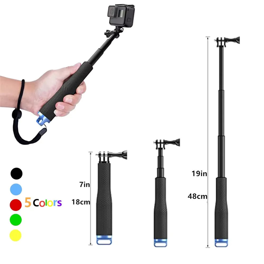 Aluminium Selfie Stick für GoPro Hero 12 11 10 9, Insta360 One X3 und DJI Osmo Action 3 in Schwarz, Länge bis zu 48 cm - Bild 2