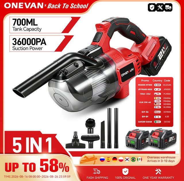 ONEVAN 6in1 Akku Handstaubsauger mit 16KPA Saugkraft für Makita 18V Akku zur Teppich- und Staubreinigung - Bild 1