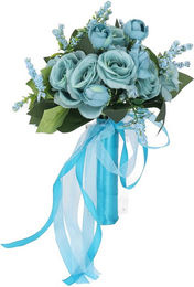 Tooarts Künstlicher Hochzeitsstrauß mit Rosen und grünen Blättern in Seeblau - Bild 1