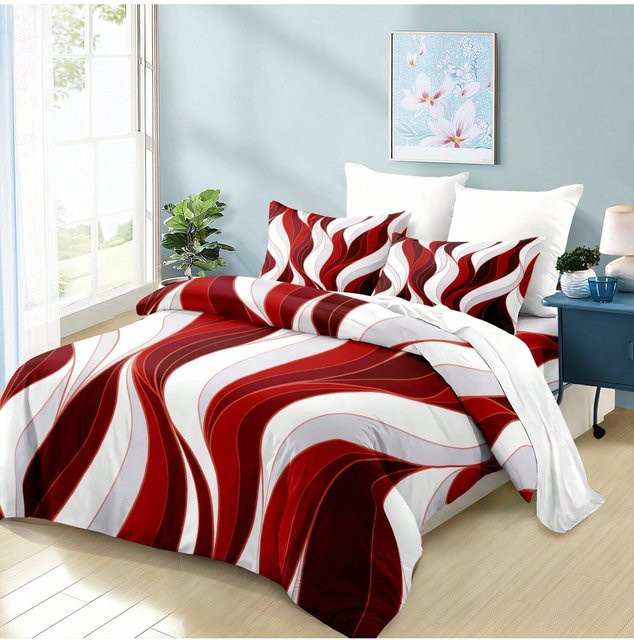 Lodestar 3-teiliges Bettbezug-Set aus Mikrofaser mit rot-weißem Streifenmuster, Breite: 260 cm, Tiefe: 220 cm - Bild 1