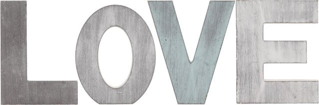 Freistehendes Holzschild LOVE in Retro-Design, Mehrfarbiges Ornament in Grau für deine Dekoration - Bild 1