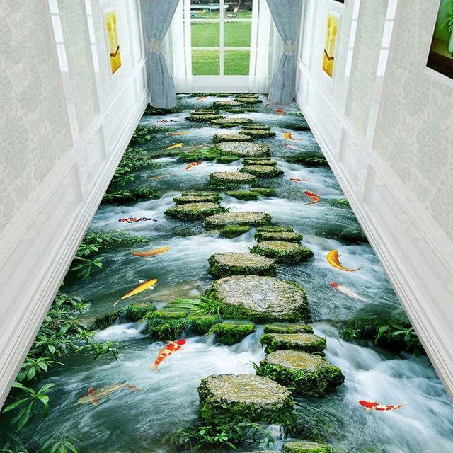 WTEMPO 3D Teppich Gras Spaziergang Pfad Brücke Design, waschbarer Korridor Teppich für Flur, Wohnzimmer und Küche, B: 80 cm, L: 300 cm - Bild 1
