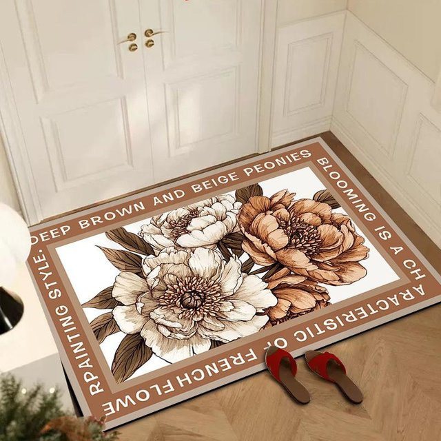 Rutschfeste Kieselgur Saugmatte für das Badezimmer mit Blumenmuster in Beige, B/B: 40 x 60 cm - Bild 1