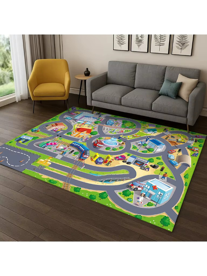 Faviora Kinder-Spielmatte mit Autobahn- und Stadtverkehr-Design als rutschfester Druckteppich für Wohnzimmer oder Schlafzimmer - Bild 2