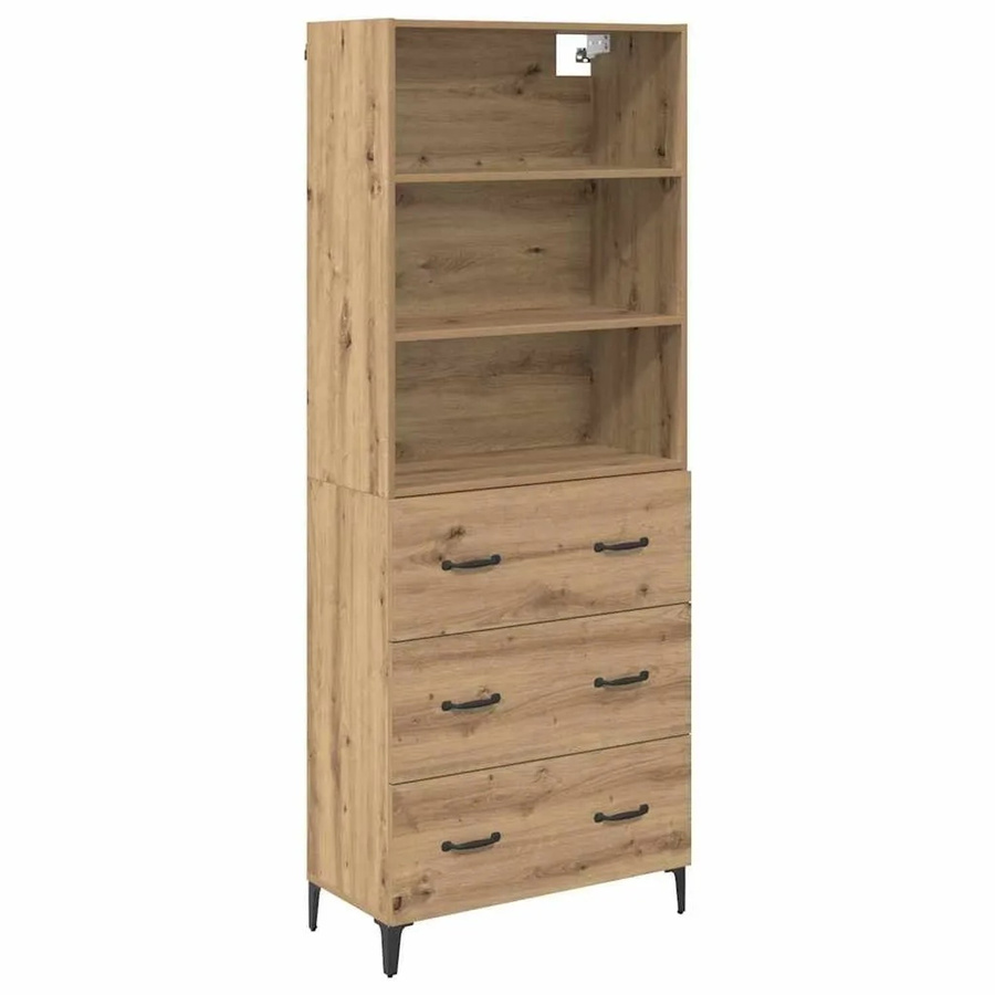 vidaXL Highboard Artisan-Eiche in Braun mit Türen und Schubladen, B/T/H: 69,5 x 34 x 180 cm - Bild 2
