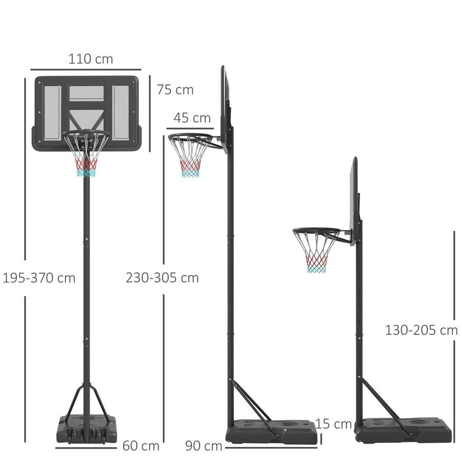 SPORTNOW Basketballständer Stahl Kunststoff HDPE Schwarz - Bild 3