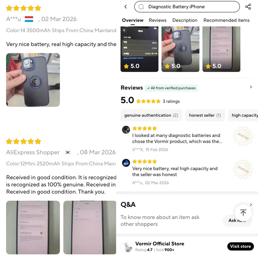 Vormir 5er-Set Diagnose-Akku für iPhone 13, 12 mini, 14 und 15 Pro Max Hochleistungsakku ohne Pop-up-Nachrichten - Bild 2
