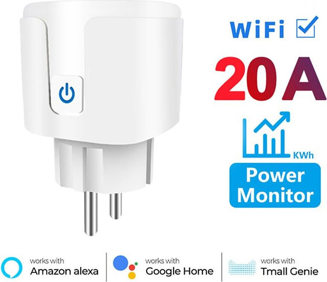 Szaoju Intelligente EU-Steckdose 20A WiFi-Stecker mit Stromüberwachung und Sprachsteuerung für Google Assistant und Alexa, Weiß - Bild 1