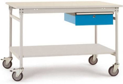 Manuflex BB5357.5021 BASIS mobiler Beistelltisch mit Kunststoff-Platte und Einzelschubfach, Blau/Weiß, B/T/H: 150 x 80 x 85 cm - Bild 1