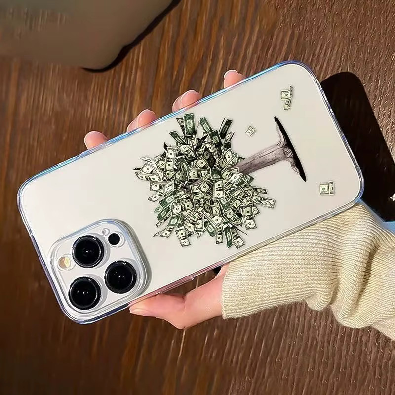 Transparente TPU-Handyhülle mit Geldbaum-Muster für iPhone 17, 16, 15, 14, 13, 12, 11, X, Xs, Xr, 7, 8 und Mini/Plus/Pro/Pro Max/SE Modelle - Bild 4