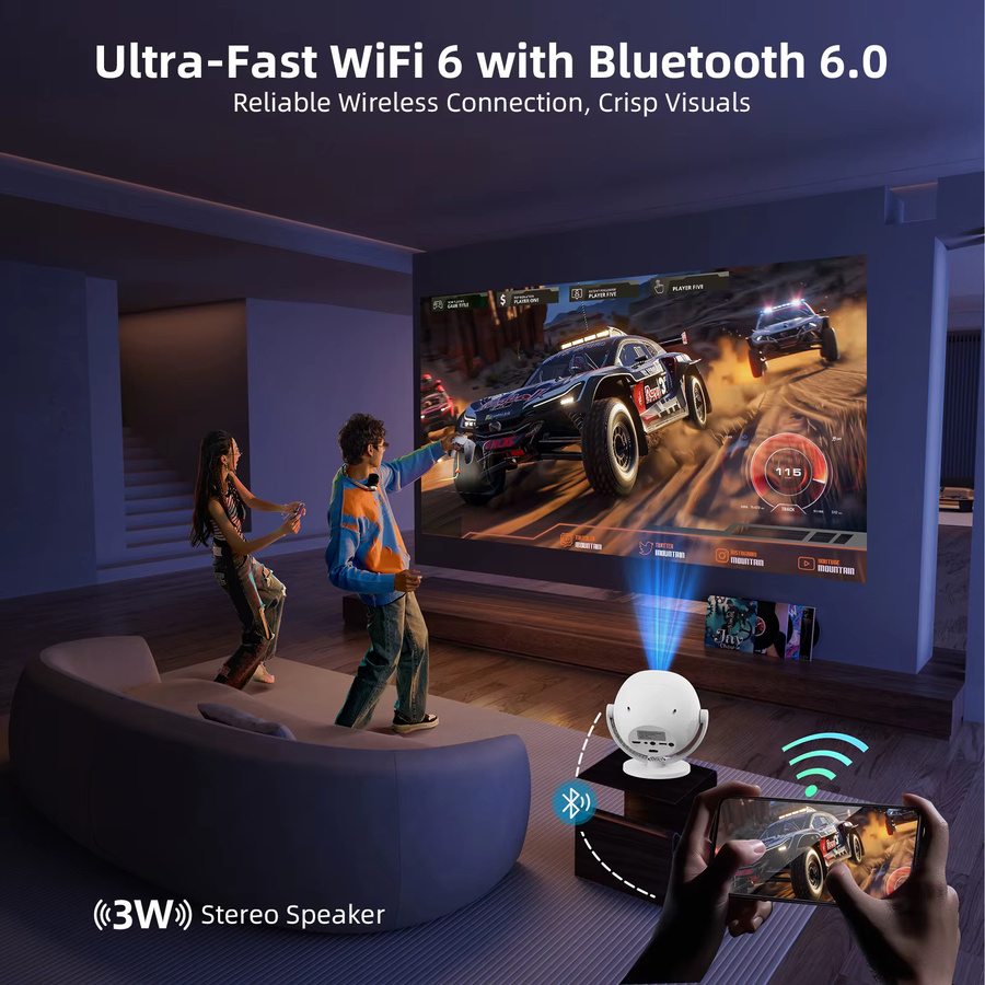 XBJ Mini-Projektor HD mit 300 ANSI LED, Bluetooth 6.0, automatischer Keystone-Korrektur, HDMI und USB in Weiß - Bild 4