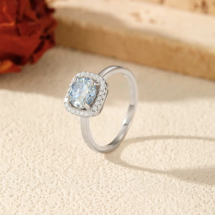 MODIAN D Verlobungsring, 925 Silber, Moissanit, Damen, Meer Blau - Bild 3