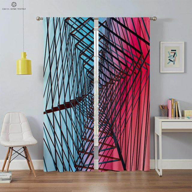2er-Set Moderne Geometrische Vorhänge mit 3D-Druck, Halbtransparent, Mehrfarbig, B: 50 cm, H: 130 cm - Bild 1