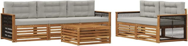 vidaXL Outdoor-Sofagarnitur aus Akazienholz mit 6-teiligem Set und Kissen in Grau und Natur - Bild 1