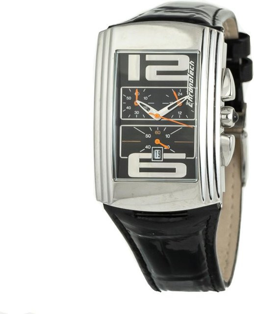 CHRONOTECH Analoguhr, Quarz, Edelstahl, Leder, Schwarz, Unisex - Bild 1
