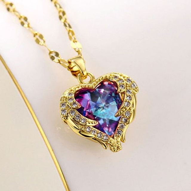 Wucifang Jewelry Halskette, Herz Engel Flügel, Bunte Kristall, 45cm, Damen - Bild 1