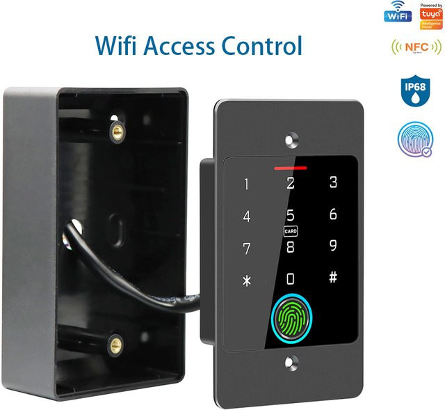 Asia-Teco WLAN Fingerabdruck-Türschloss mit Tuya-App-Unterstützung, wasserdichte Tastatur mit Hintergrundbeleuchtung, Farbe: Schwarz, B/T/H: 11,5 x 7,0 cm - Bild 1