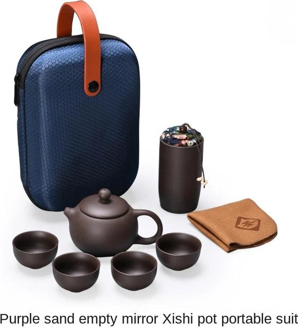 Bestbags 7-teiliges tragbares chinesisches Reiseteeset aus Keramik in Schwarz und Braun mit Teekanne und 4 Tassen für Teezeremonie und Camping - Bild 1
