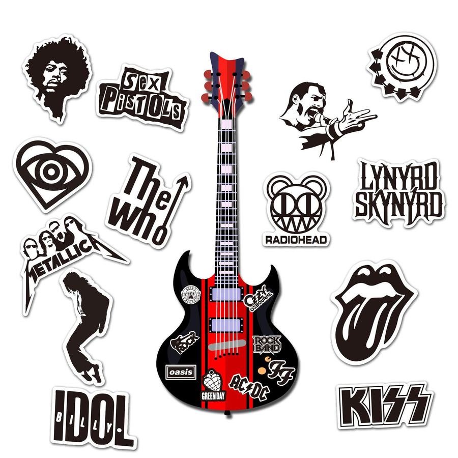 50 Stück Rockmusik-Aufkleber in Weiß und Schwarz im Graffiti-Stil für iPad, Auto, Handy, Gitarre, Motorrad und Skateboard von Yiran toy - Bild 2